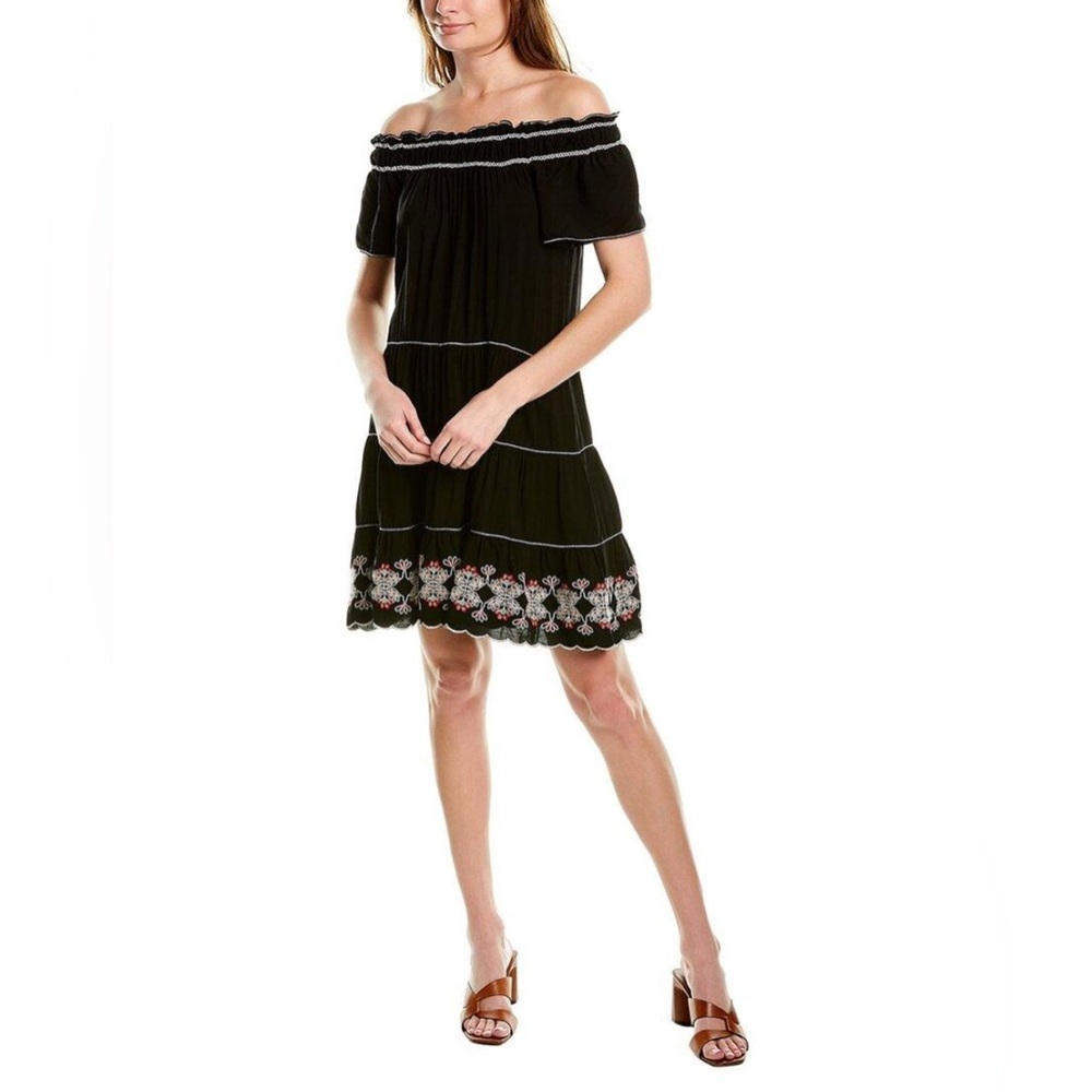 NWT- Max Studio Off-Shoulder Black Dress with Embroidered Hem Medium